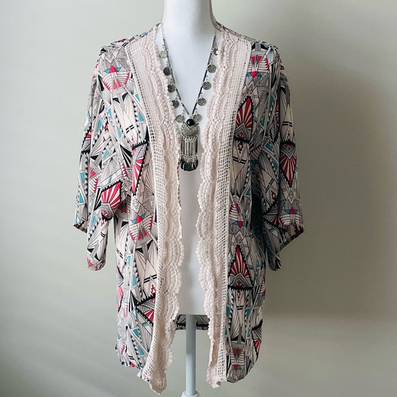 🔥SALE Xhilaration kimono crochet lace Art Deco size XS boho - Picture 2 of 14